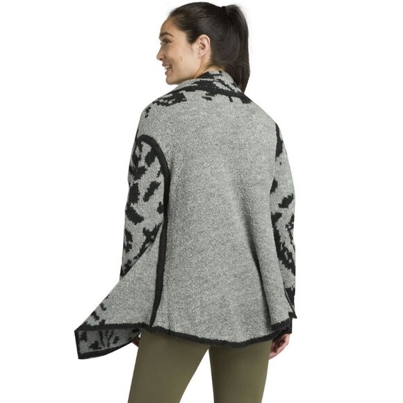 Prana Alberta Reversible Sweater Women M Black Gray Abstract Open Front Cardigan - Picture 2 of 14